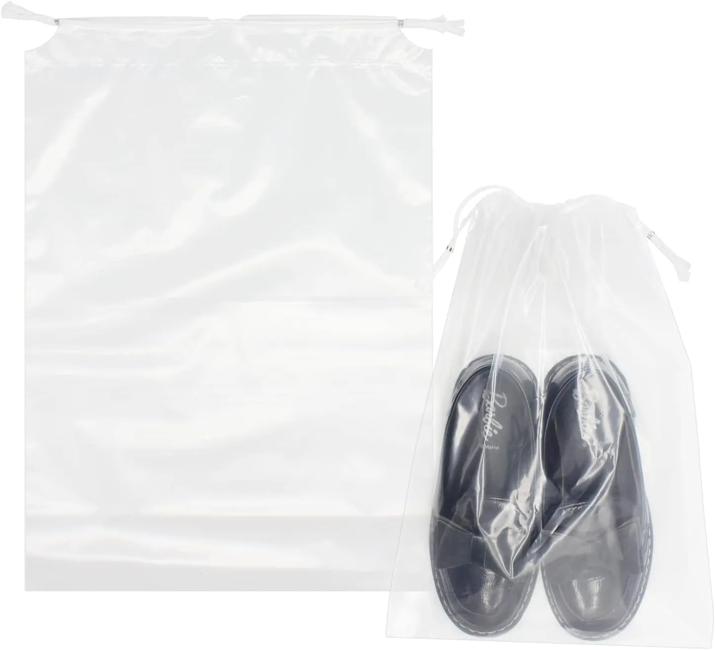 100 Pack 10x14 inch Transparent Shoe Bags for Travel Clear Shoes Storage Organizers Pouch with Cotton Draw Strings Shoe Dust Bags