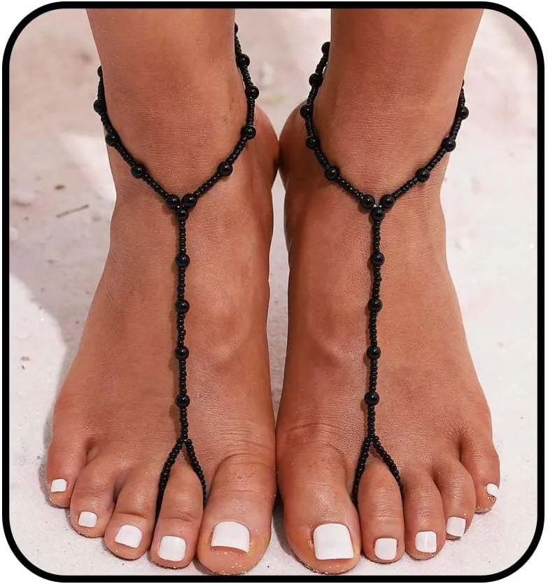 2Pcs Barefoot Sandals Anklet Beaded Foot Chain Beach Anklet Bracelet Tow Wedding Foot Jewelry for Women