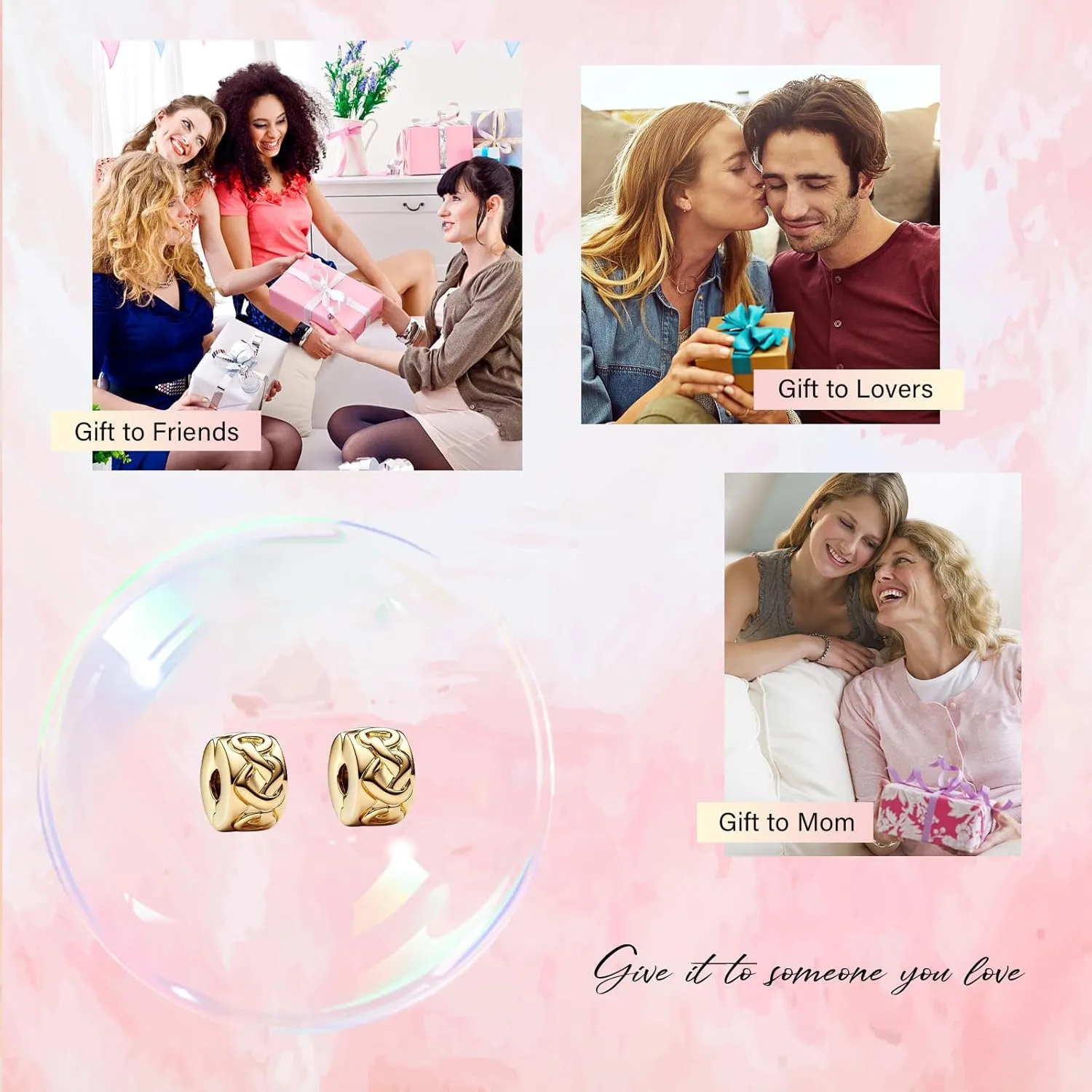 2Pcs Clip Charms for Bracelets 925 Sterling Silver with Cubic Zirconia Shell Pink Pav Family Always Stopper Birthday Christmas Jewelry Gifts for Women
