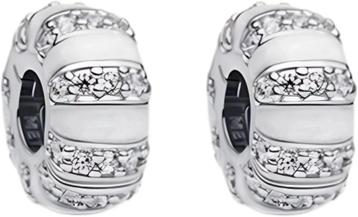 2Pcs Clip Charms for Bracelets 925 Sterling Silver with Cubic Zirconia Shell Pink Pav Family Always Stopper Birthday Christmas Jewelry Gifts for Women