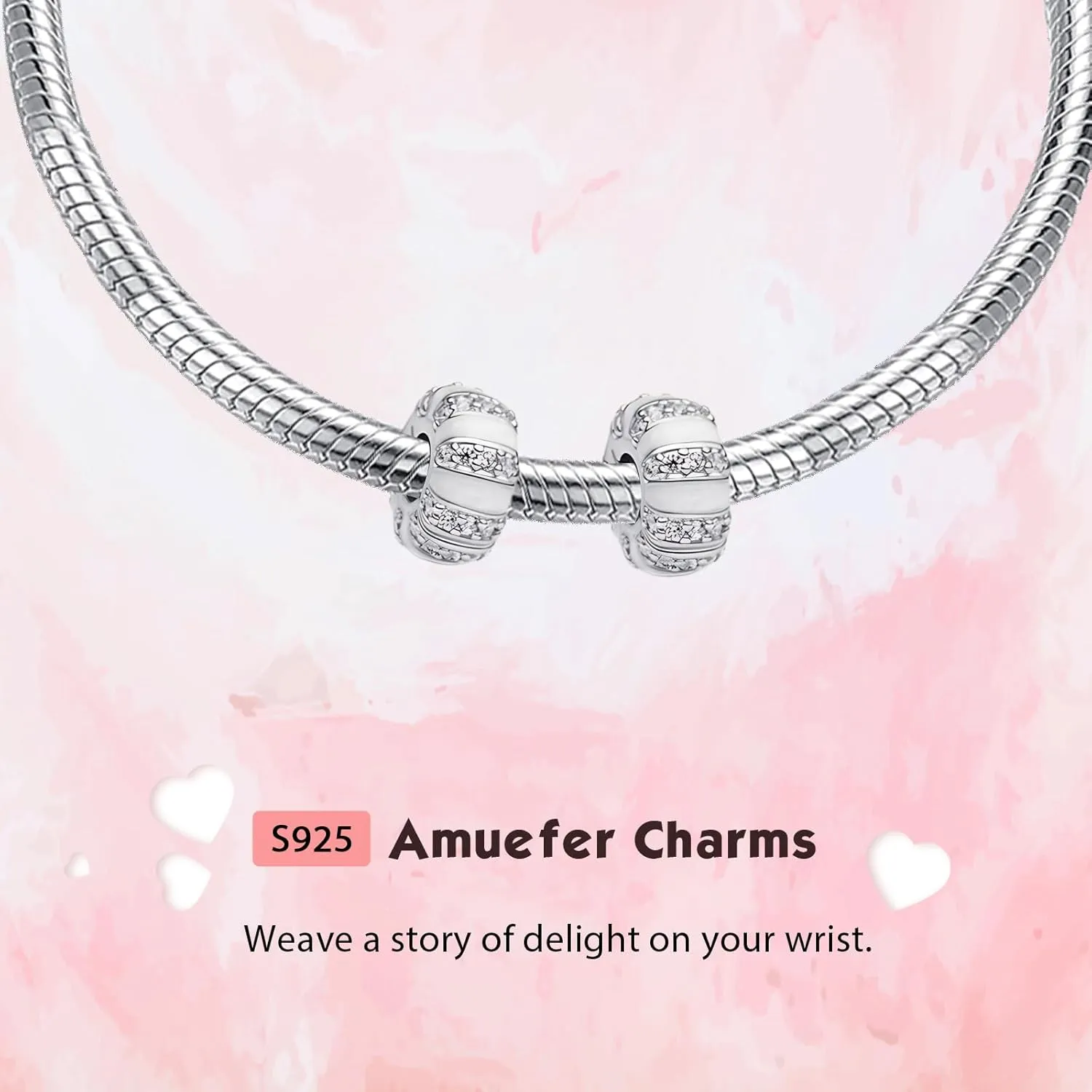 2Pcs Clip Charms for Bracelets 925 Sterling Silver with Cubic Zirconia Shell Pink Pav Family Always Stopper Birthday Christmas Jewelry Gifts for Women