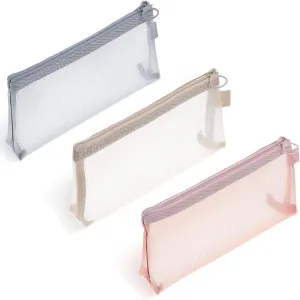 3 Pcs Mesh Makeup Brush Bag Meshes-Makeup Brush Pouch Nylon Mesh-Zipper Pouch Bags with Zipper Cosmetic Bag Portable Clear Cosmetic Bags for Makeup Brushes, Small Items