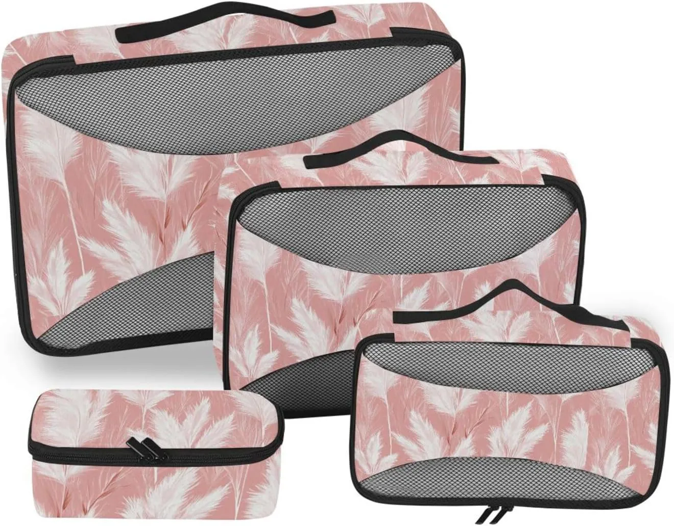 4 Pcs set suitcase organizer bags Mesh Travel Essentials Pink Valentine Romantic Lavender portable packing cubes for diaper
