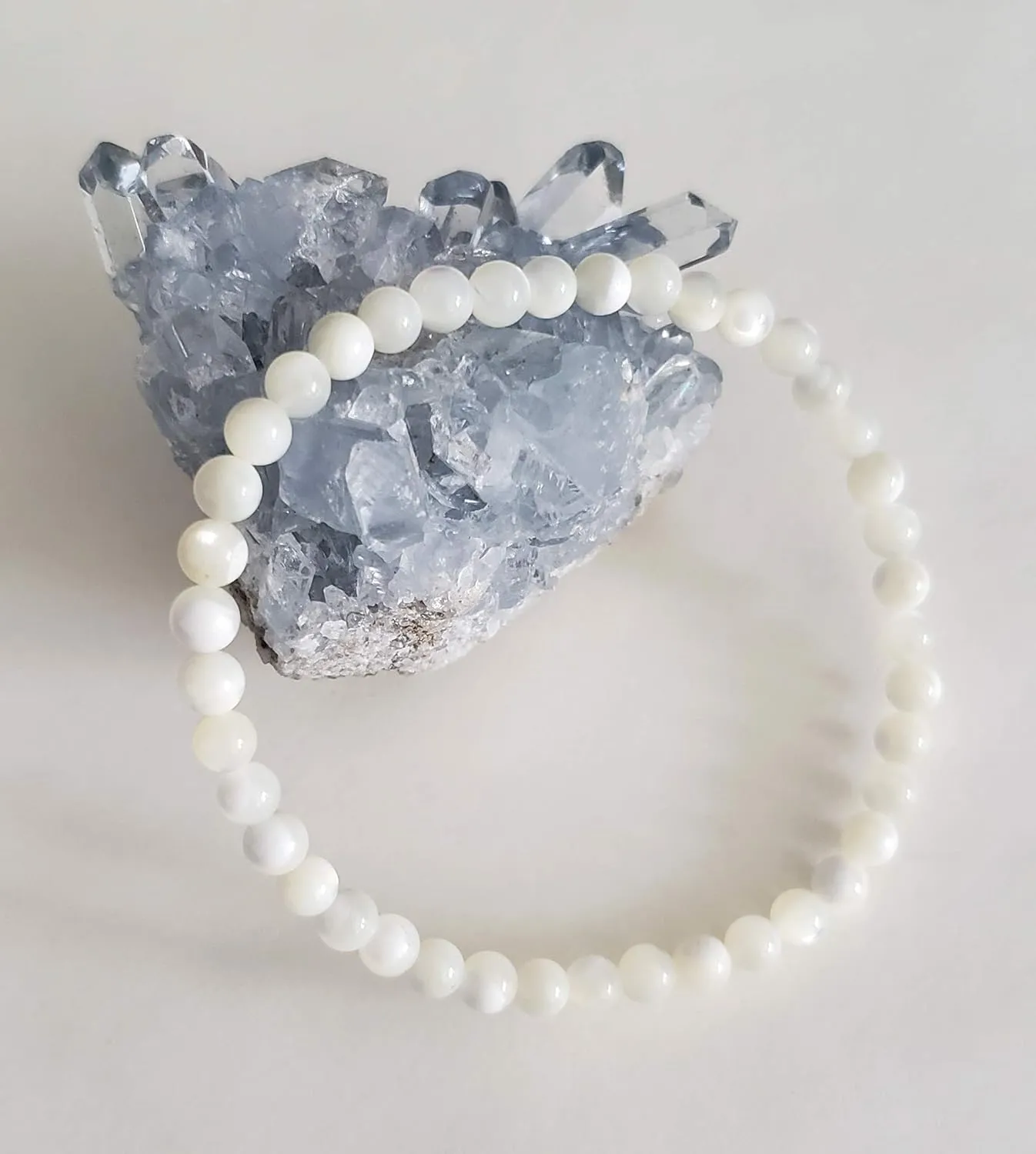 4mm Smooth White Mother of Pearl (Shell) Stretch Bracelet (in various sizes: 7", 7.5" or 8")
