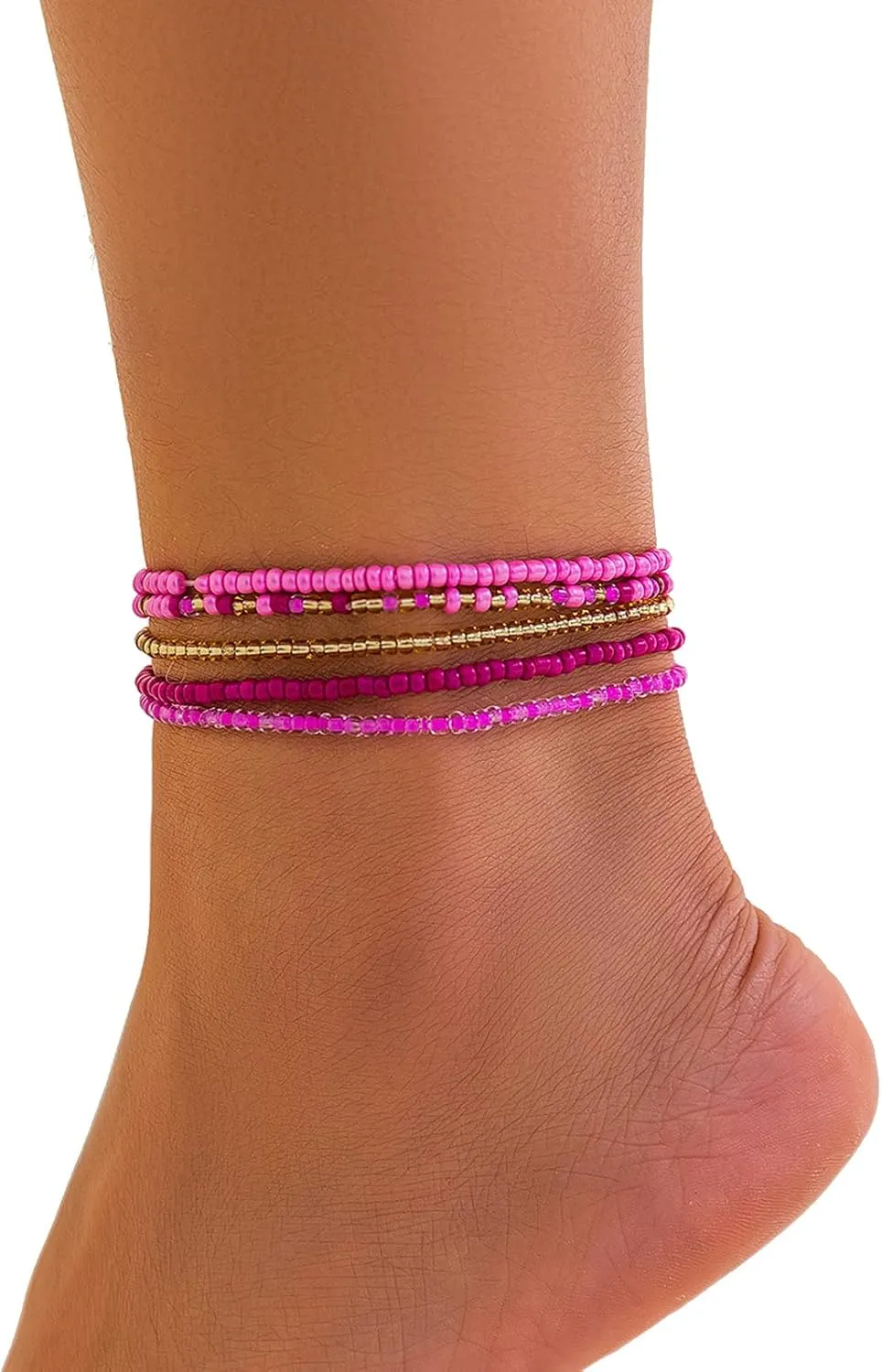 5Pcs Summer Beach Bead Anklet Bracelet,Multi-layered Pearl Anklets,Bikini Foot Chain Bracelet Wedding Bridal Adjustable Leg Bracelet Jewelry for Women Girls