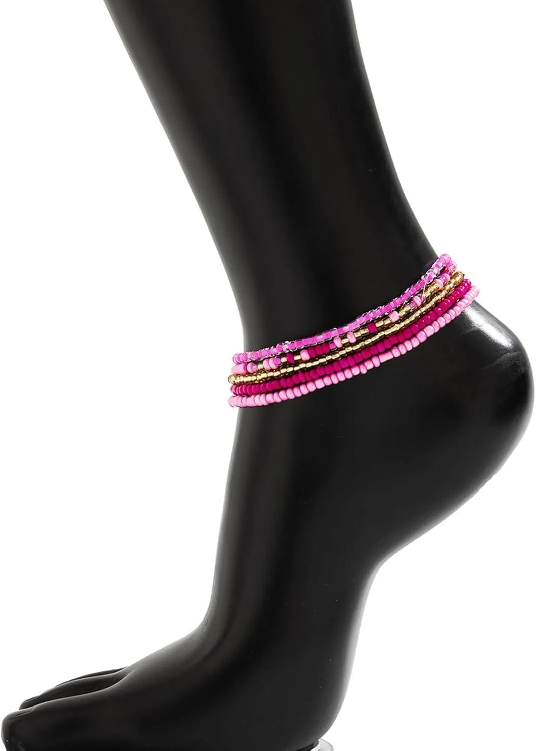 5Pcs Summer Beach Bead Anklet Bracelet,Multi-layered Pearl Anklets,Bikini Foot Chain Bracelet Wedding Bridal Adjustable Leg Bracelet Jewelry for Women Girls