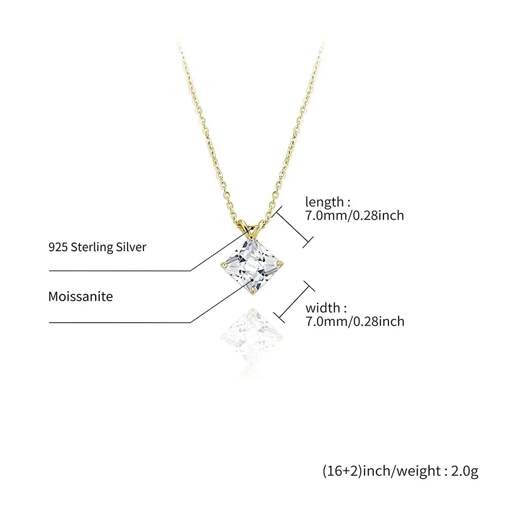 925 Sterling Silver Necklace for Women with Asscher Cut Moissanite Pendant