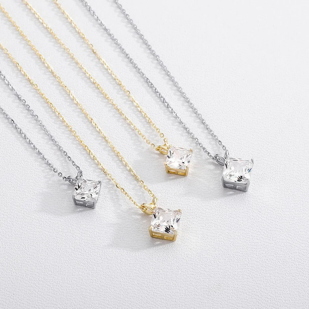 925 Sterling Silver Necklace for Women with Asscher Cut Moissanite Pendant