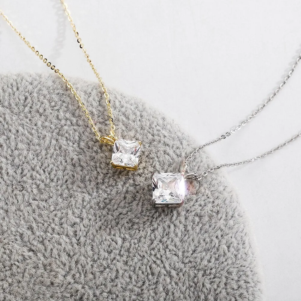 925 Sterling Silver Necklace for Women with Asscher Cut Moissanite Pendant