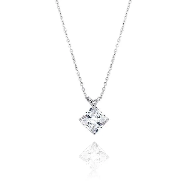 925 Sterling Silver Necklace for Women with Asscher Cut Moissanite Pendant