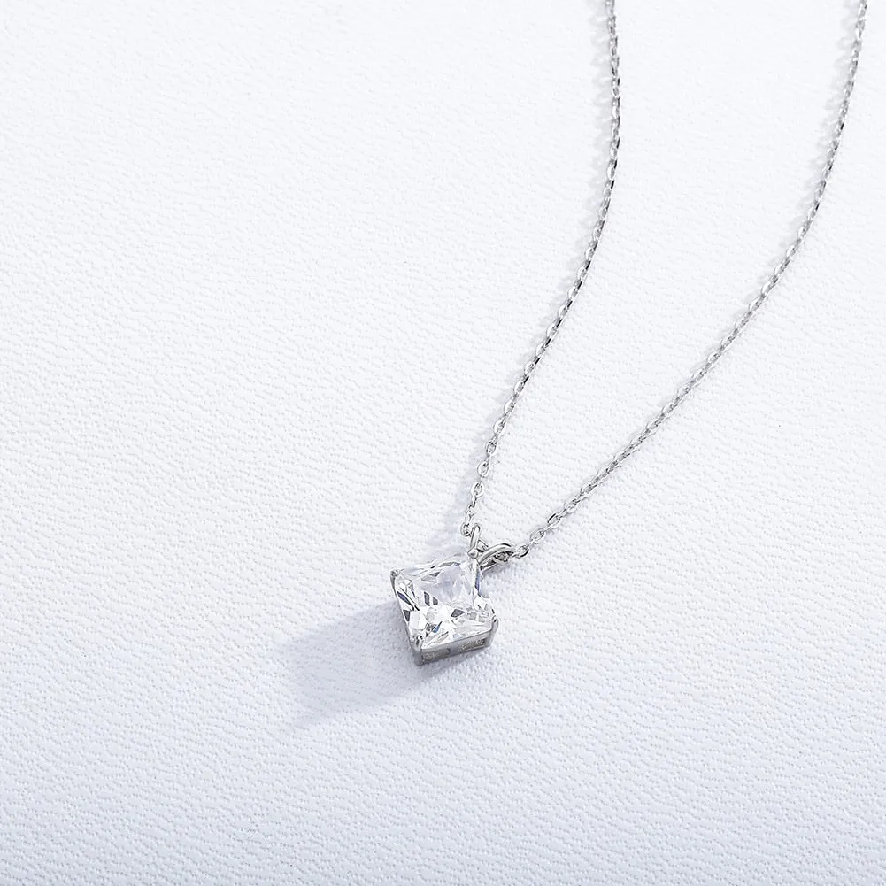 925 Sterling Silver Necklace for Women with Asscher Cut Moissanite Pendant