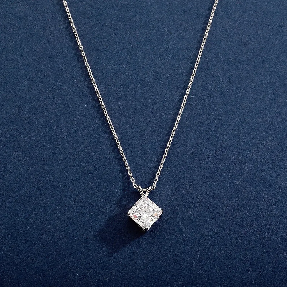 925 Sterling Silver Necklace for Women with Asscher Cut Moissanite Pendant