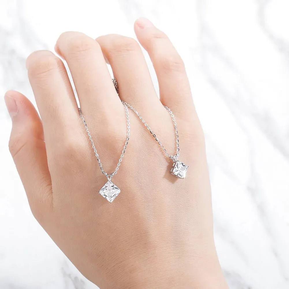 925 Sterling Silver Necklace for Women with Asscher Cut Moissanite Pendant