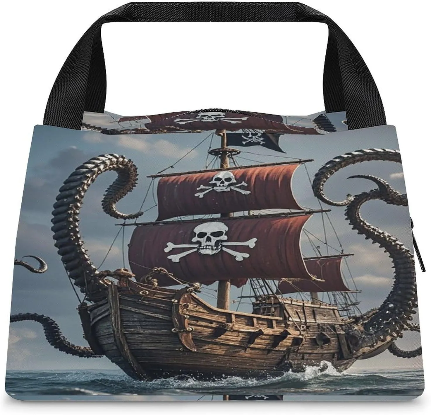 Adult Insulated Bags, Octopus And Ship Printed Cooler Bags, Insulated Tote Bags, Grocery Tote Bags