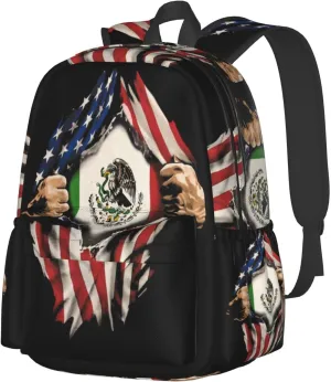 American Grown Mexican Roots Mexico Flag Love Laptop Backpack Work Travel Backpacks Business Rucksack Casual Outdoor Daypack with Adjustable Strap Bags for Sports Office Gym Hiking