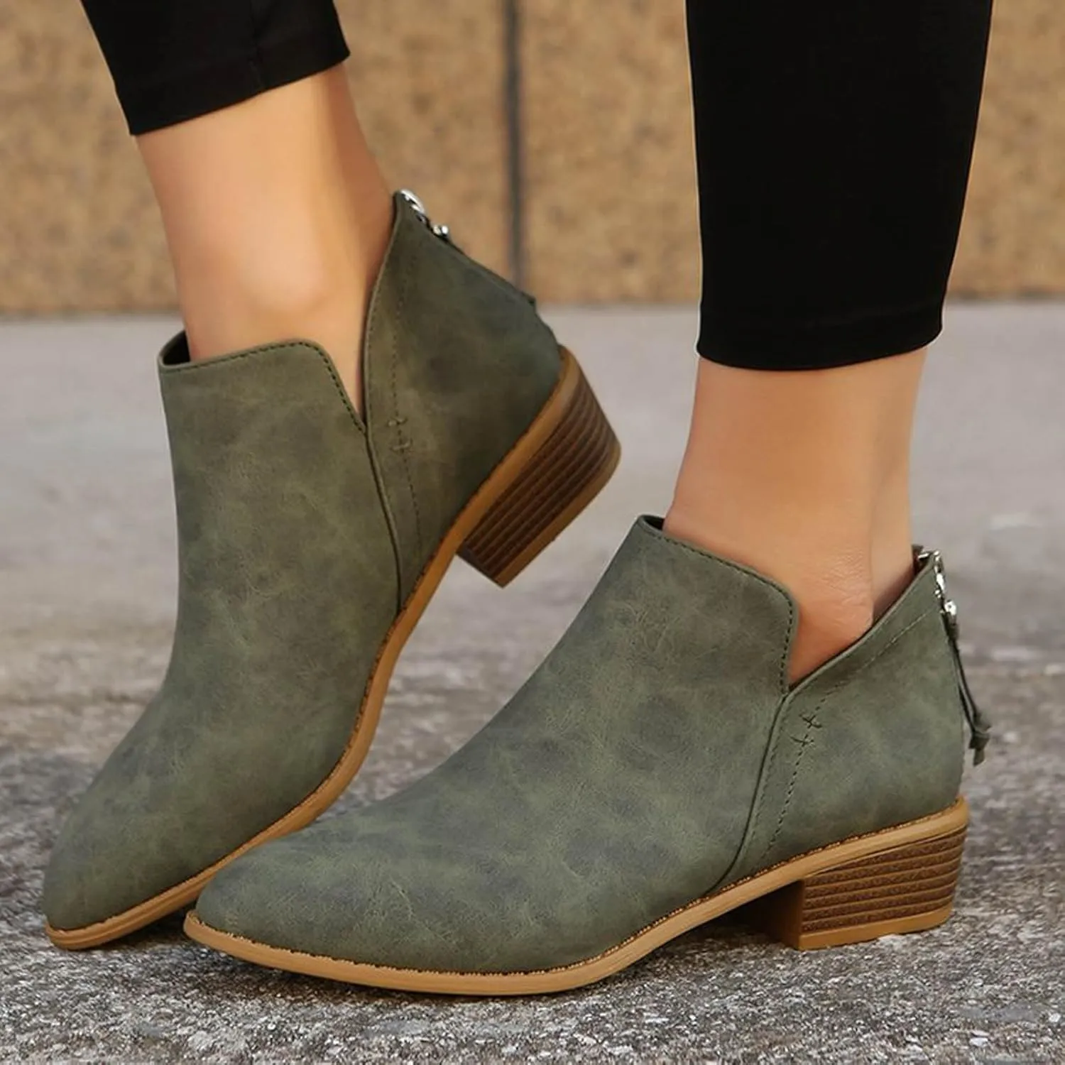 Ankle Boots for Women Low Heel Chunky Heel Boots Women's Fashion Color Matching Fall Winter Side Zipper Short Boots