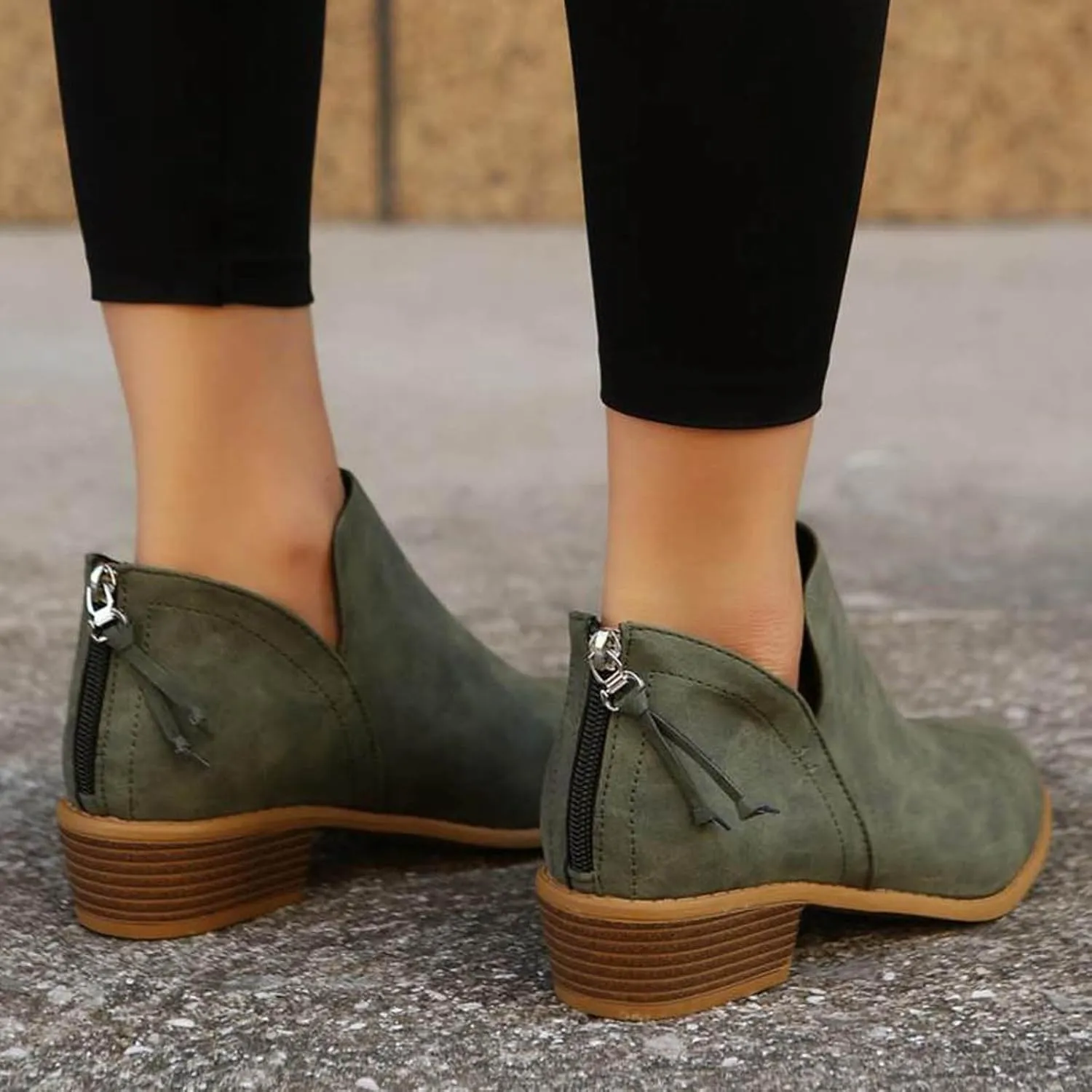 Ankle Boots for Women Low Heel Chunky Heel Boots Women's Fashion Color Matching Fall Winter Side Zipper Short Boots