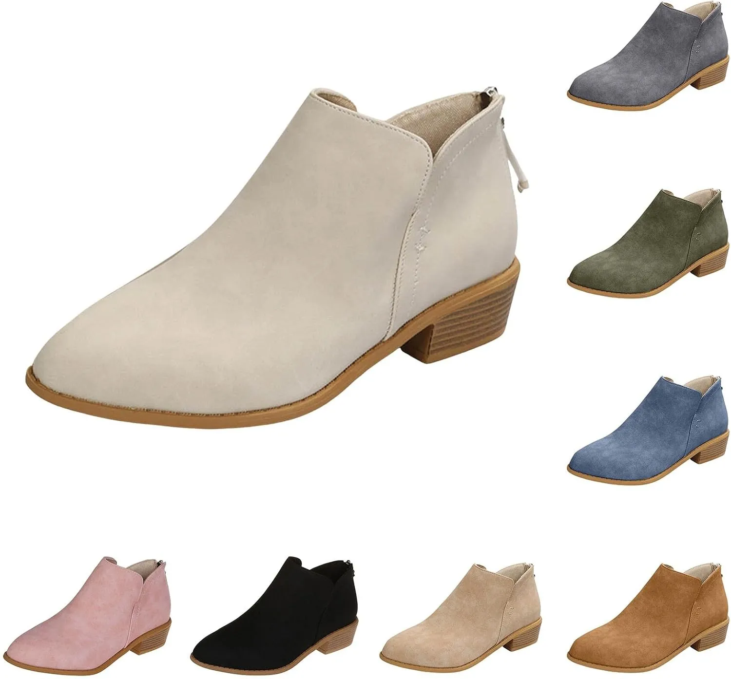 Ankle Boots for Women Low Heel Chunky Heel Boots Women's Fashion Color Matching Fall Winter Side Zipper Short Boots