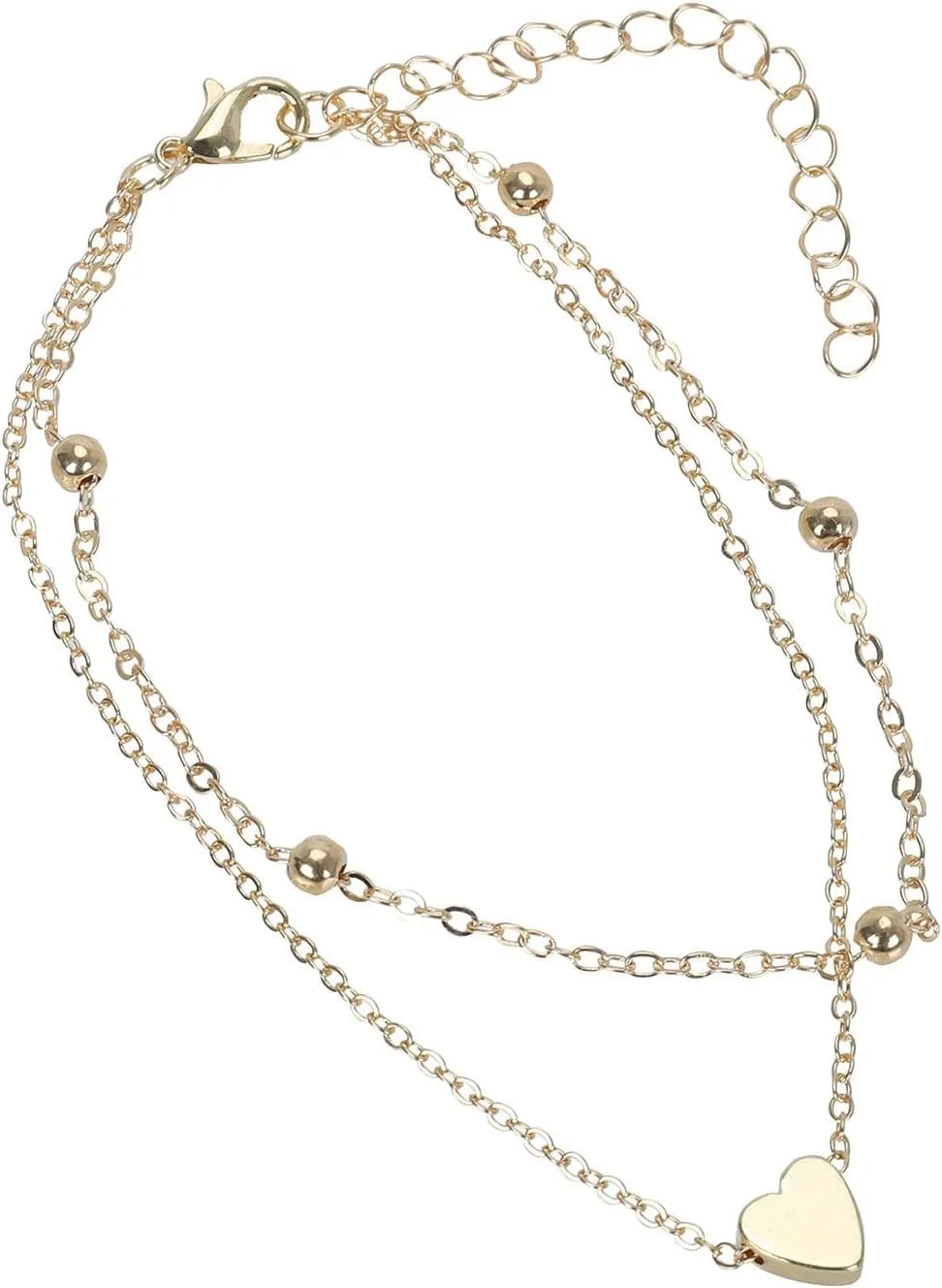 Ankle Bracelets for Women, Stainless Steel/Gold/Silver Chain Anklets, Heart Anklets Resizable Length Anklet for Women 925 Sterling Silver Adjustable Foot Beaded Heart zirconia Jewelry 8-11Inch