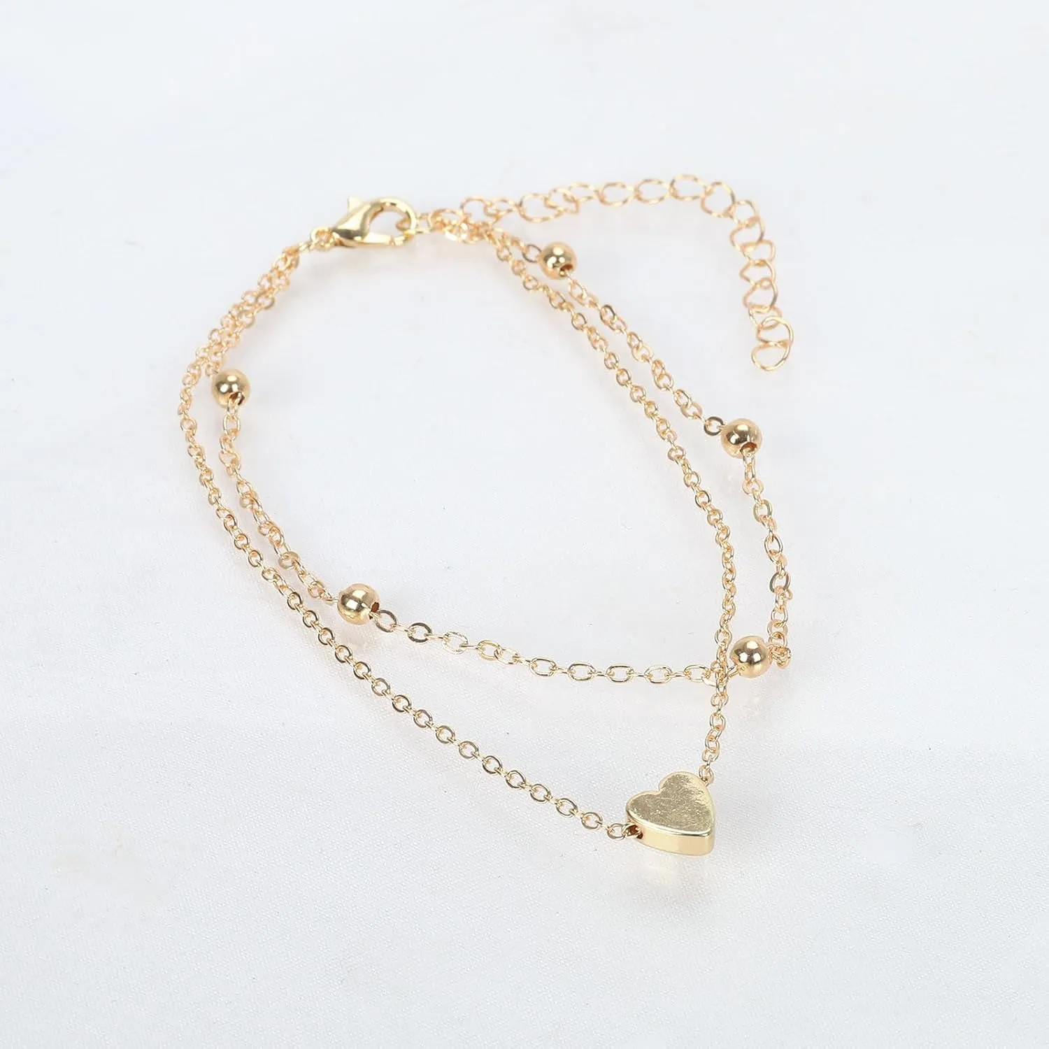 Ankle Bracelets for Women, Stainless Steel/Gold/Silver Chain Anklets, Heart Anklets Resizable Length Anklet for Women 925 Sterling Silver Adjustable Foot Beaded Heart zirconia Jewelry 8-11Inch