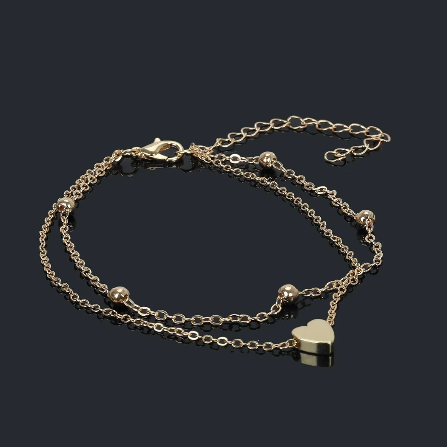 Ankle Bracelets for Women, Stainless Steel/Gold/Silver Chain Anklets, Heart Anklets Resizable Length Anklet for Women 925 Sterling Silver Adjustable Foot Beaded Heart zirconia Jewelry 8-11Inch
