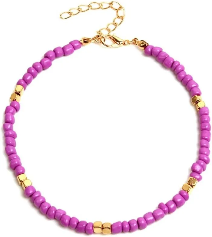 Anklet Beaded Anklet for Women Handmade Anklets Summer Barefoot Jewelry Anklet for Women (Metal Color : Gold)