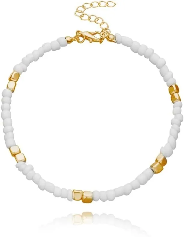 Anklet Beaded Anklet for Women Handmade Anklets Summer Barefoot Jewelry Anklet for Women (Metal Color : Gold)
