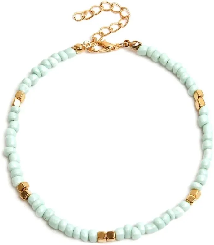 Anklet Beaded Anklet for Women Handmade Anklets Summer Barefoot Jewelry Anklet for Women (Metal Color : Gold)