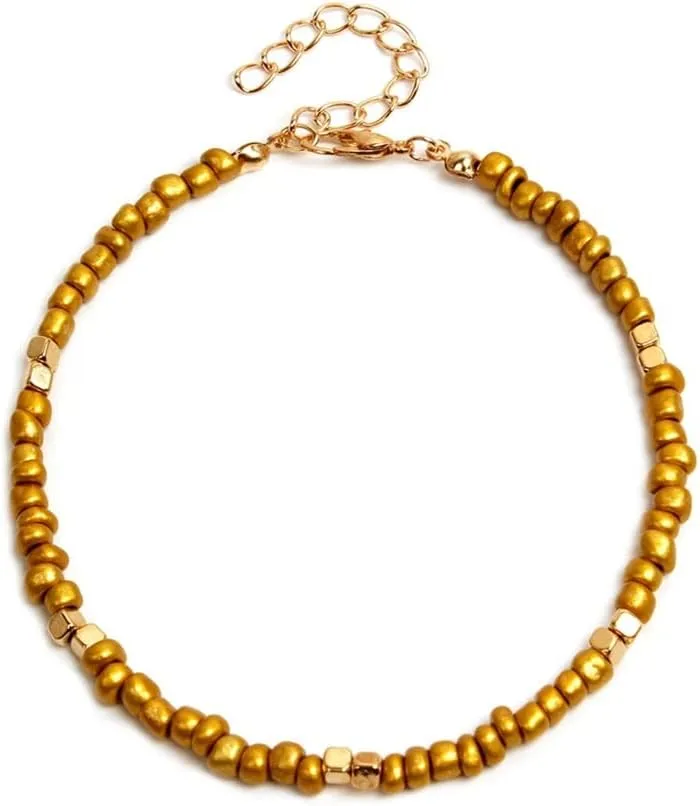 Anklet Beaded Anklet for Women Handmade Anklets Summer Barefoot Jewelry Anklet for Women (Metal Color : Gold)