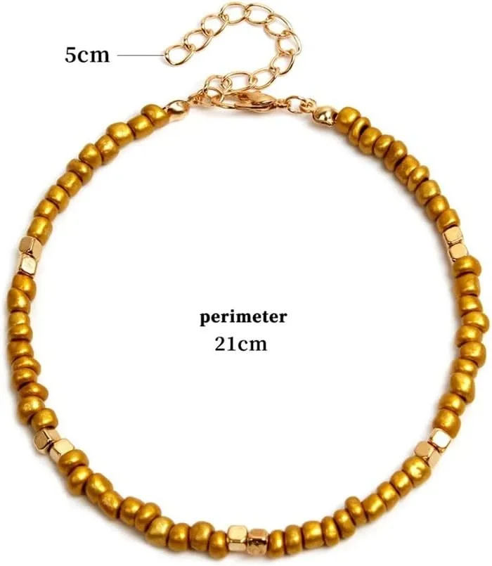 Anklet Beaded Anklet for Women Handmade Anklets Summer Barefoot Jewelry Anklet for Women (Metal Color : Gold)