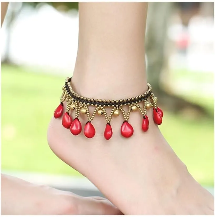 Anklet Handmade Beaded Anklet Bracelets Beach Catwalk Feet Jewelry for Women Anklet for Women (Metal Color : Green)