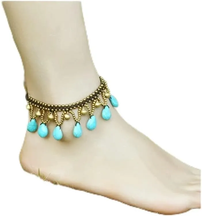 Anklet Handmade Beaded Anklet Bracelets Beach Catwalk Feet Jewelry for Women Anklet for Women (Metal Color : Green)