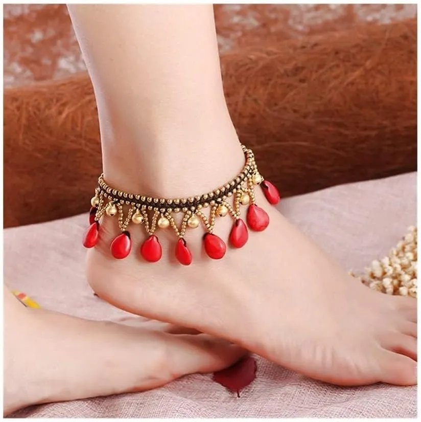 Anklet Handmade Beaded Anklet Bracelets Beach Catwalk Feet Jewelry for Women Anklet for Women (Metal Color : Green)