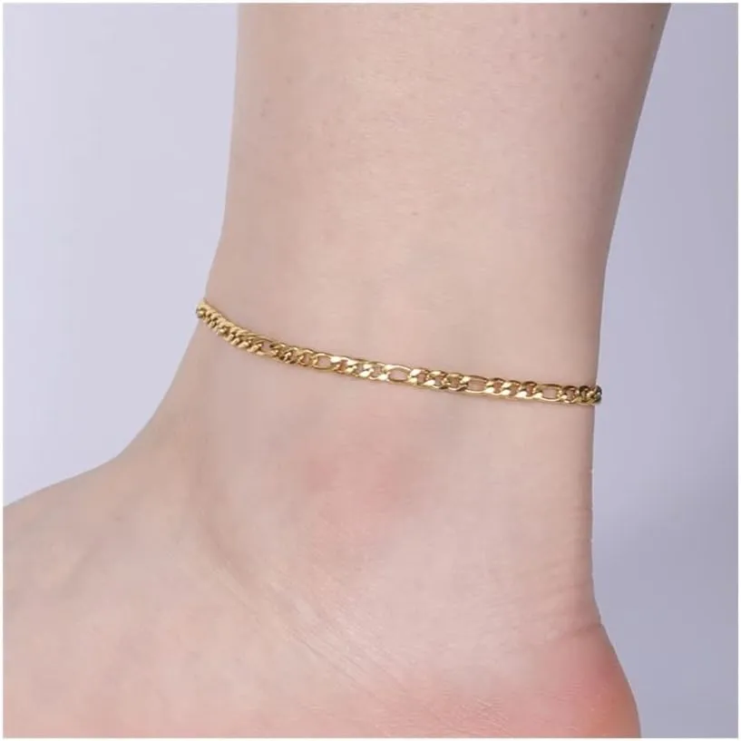 Anklet Leg Ankle Bracelet Beaded Foot Chain Anklet Jewelry Gift for Women Anklet for Women (Metal Color : Hip Hop Chain Gold)