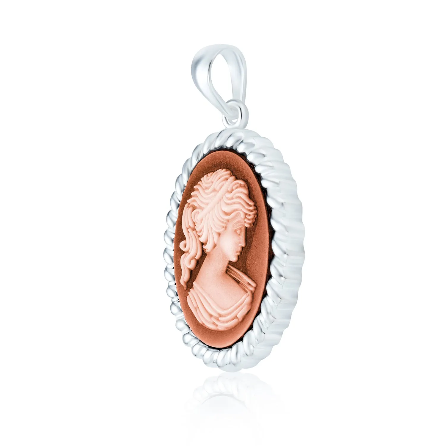 Antique Style Victorian Lady Portrait Cameo Pendant Necklace Sterling Silver