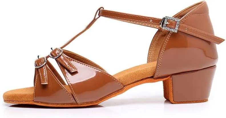 AOQUNFS Girls Latin Dance Shoes Low Heels Tango Salsa Ballroom Practice Performance Dancing Shoes, L1032-TL