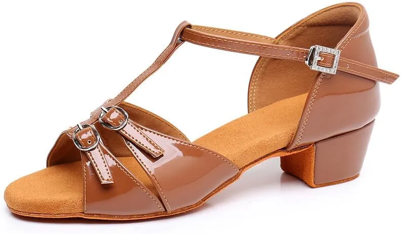 AOQUNFS Girls Latin Dance Shoes Low Heels Tango Salsa Ballroom Practice Performance Dancing Shoes, L1032-TL