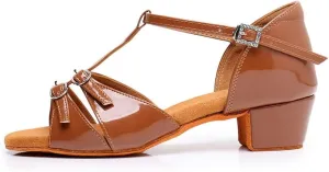 AOQUNFS Girls Latin Dance Shoes Low Heels Tango Salsa Ballroom Practice Performance Dancing Shoes, L1032-TL