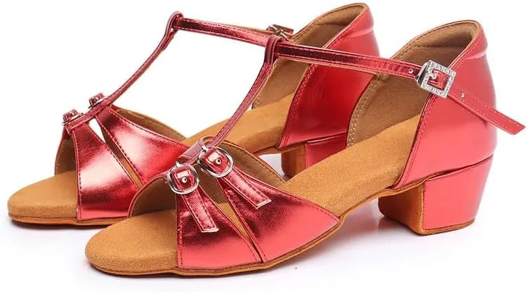 AOQUNFS Girls Latin Dance Shoes Low Heels Tango Salsa Ballroom Practice Performance Dancing Shoes, L1032-TL