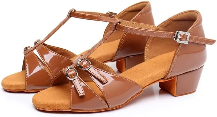 AOQUNFS Girls Latin Dance Shoes Low Heels Tango Salsa Ballroom Practice Performance Dancing Shoes, L1032-TL