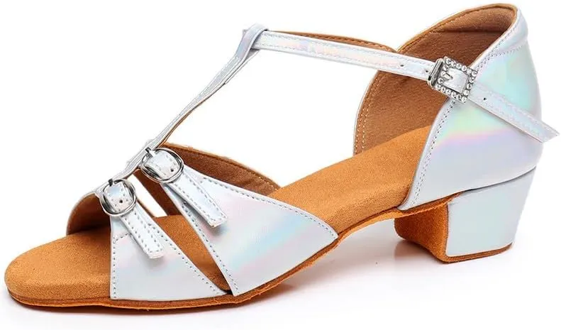 AOQUNFS Girls Latin Dance Shoes Low Heels Tango Salsa Ballroom Practice Performance Dancing Shoes, L1032-TL
