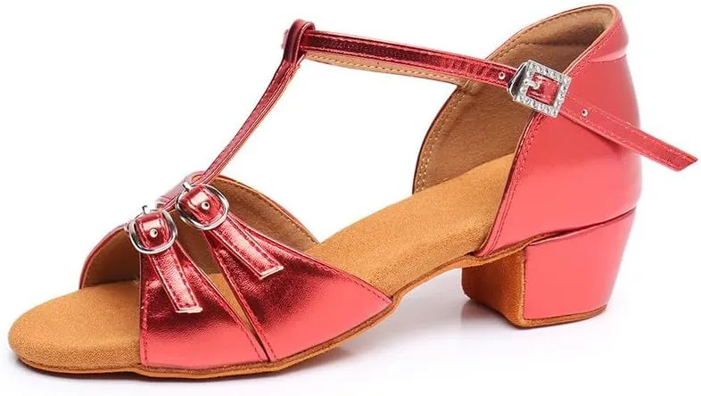 AOQUNFS Girls Latin Dance Shoes Low Heels Tango Salsa Ballroom Practice Performance Dancing Shoes, L1032-TL