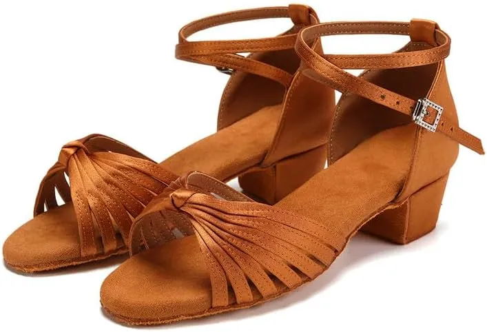 AOQUNFS Girls Latin Dance Shoes Low Heels Tango Salsa Ballroom Practice Performance Dancing Shoes,7B-TL