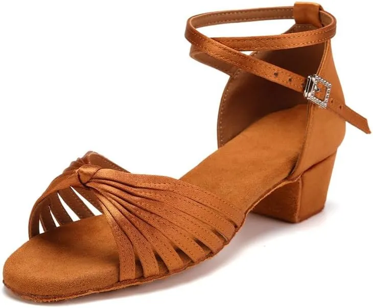 AOQUNFS Girls Latin Dance Shoes Low Heels Tango Salsa Ballroom Practice Performance Dancing Shoes,7B-TL