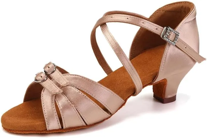 AOQUNFS Girls Latin Dance Shoes Low Heels Tango Salsa Ballroom Practice Performance Dancing Shoes,D28