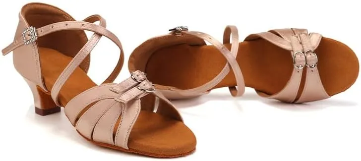 AOQUNFS Girls Latin Dance Shoes Low Heels Tango Salsa Ballroom Practice Performance Dancing Shoes,D28