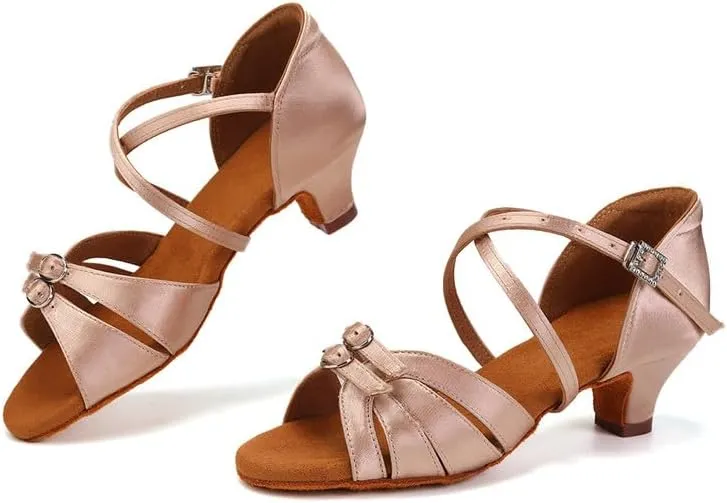 AOQUNFS Girls Latin Dance Shoes Low Heels Tango Salsa Ballroom Practice Performance Dancing Shoes,D28