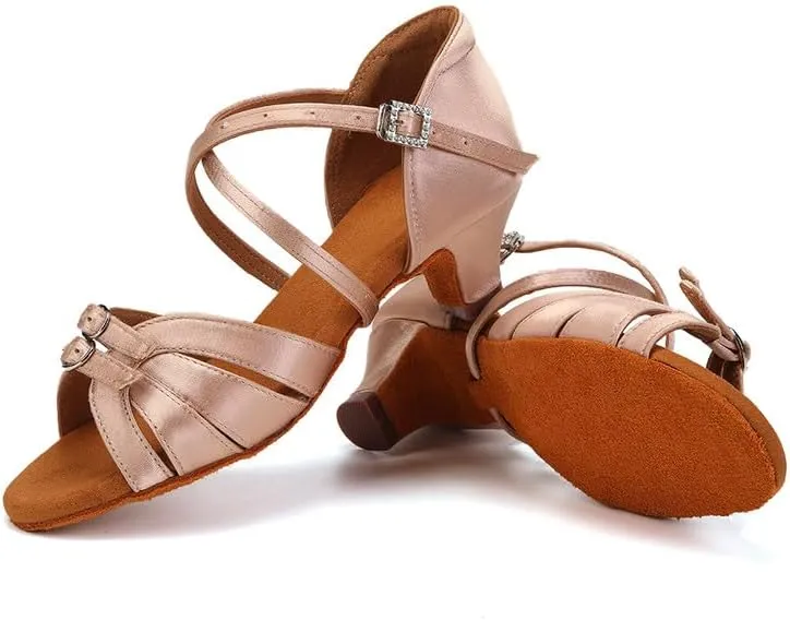 AOQUNFS Girls Latin Dance Shoes Low Heels Tango Salsa Ballroom Practice Performance Dancing Shoes,D28