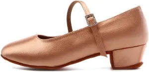AOQUNFS Girls Latin Dance Shoes Low Heels Tango Salsa Ballroom Practice Performance Dancing Shoes,Model KCETMD