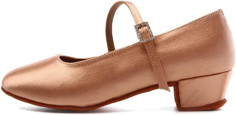 AOQUNFS Girls Latin Dance Shoes Low Heels Tango Salsa Ballroom Practice Performance Dancing Shoes,Model KCETMD